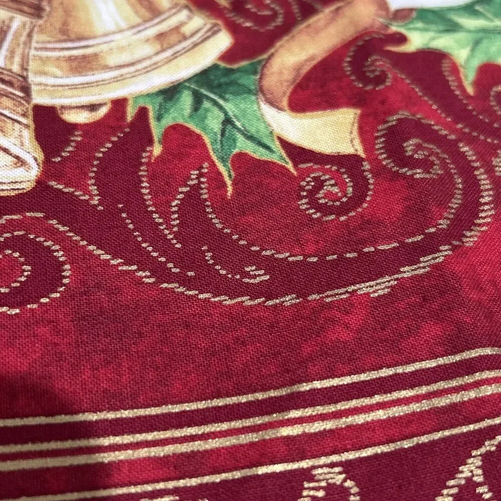 Christmas Fabric Poinsettias Bells Ribbons Holly Cotton Quilting 1 Yd X 42